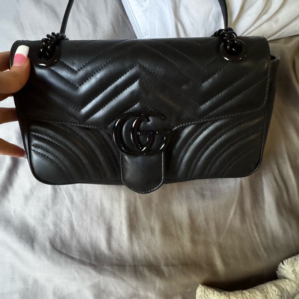 Gucci Black Chevron Leather Shoulder Bag